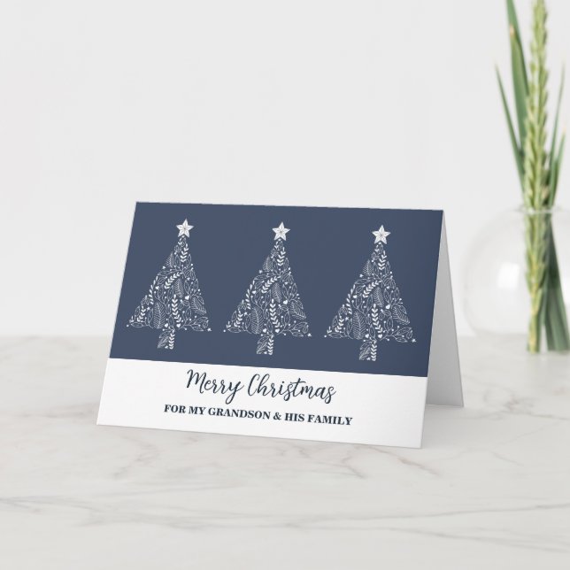 Carte Arbres modernes Grandson et famille Joyeux Noël (Devant)