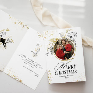 Carte Arc Boho Gold & Black Floral Photo Noël