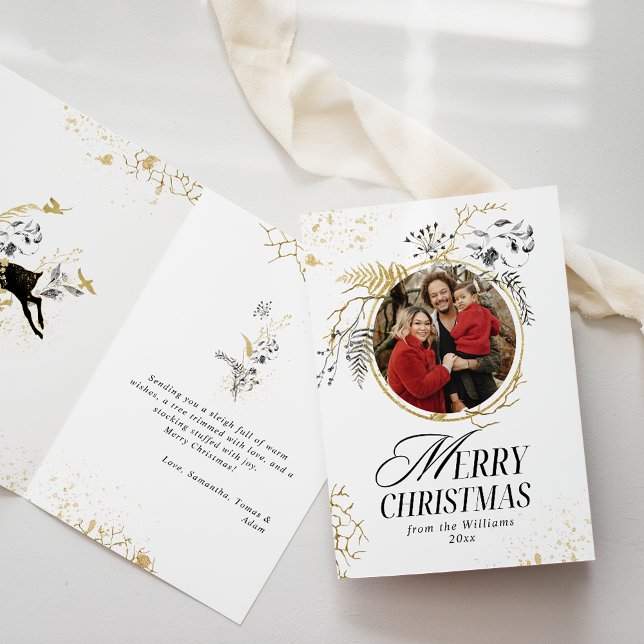 Carte Arc Boho Gold & Black Floral Photo Noël (Créateur téléchargé)