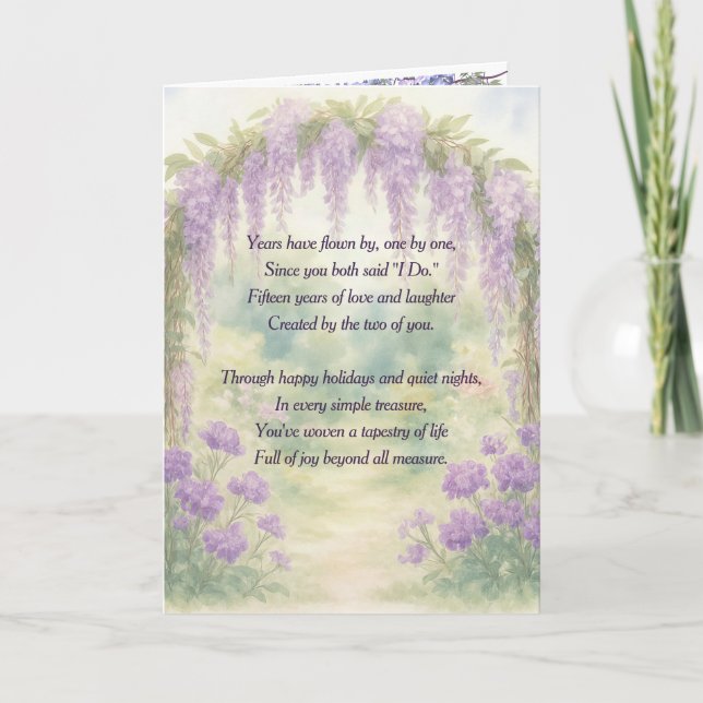 Carte Arc de Wisteria 15e Anniversaire dans un jardin (Devant)