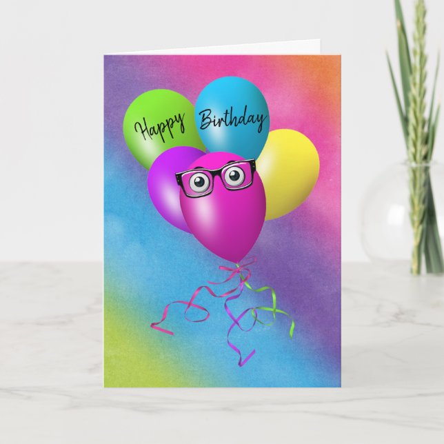 Carte Arc-en-ciel Ballons d'anniversaire avec des yeux (Devant)