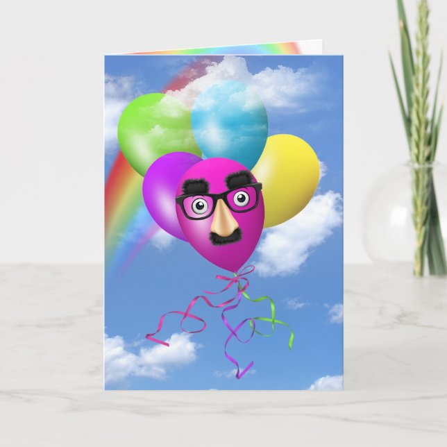 Carte Arc-en-ciel Ballons d'anniversaire avec visage amu (Devant)