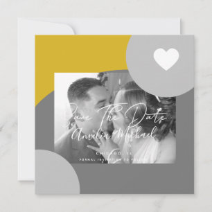 Carte Arc moderne photo gris jaune Enregistrer la date
