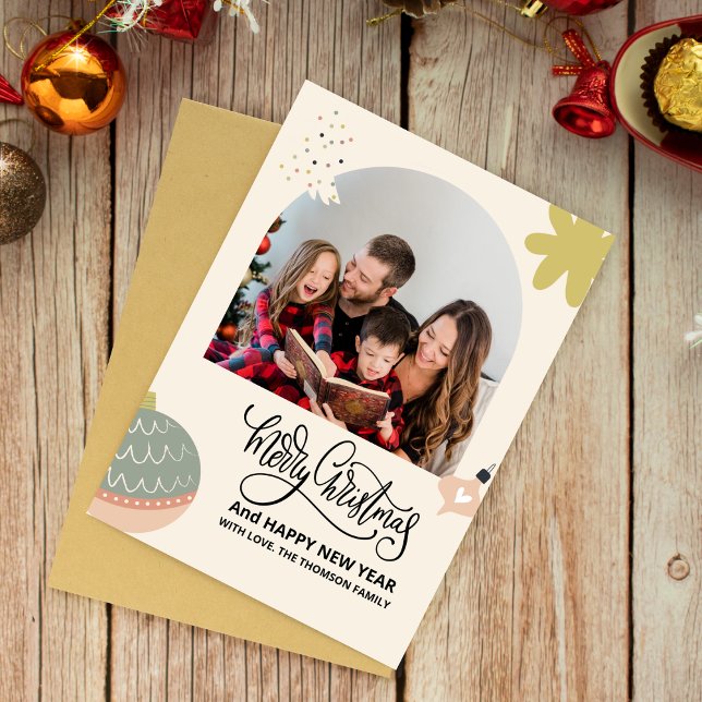 Carte Arch Modern Quelle année pour passer en revue Joye (merry christmas collage family photo collage year in review simple holiday photo minimalis christmas)