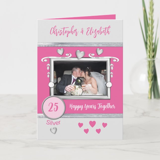 Carte Argent 25e anniversaire ajouter des noms de photo  (Devant)
