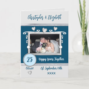 Carte Argent 25e anniversaire ajouter des noms photo ble