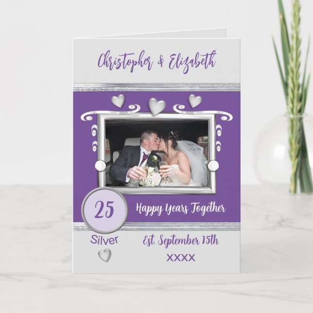 Carte Argent 25e anniversaire ajouter des noms photo vio (Devant)