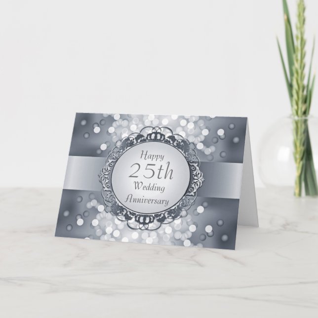 Carte Argent Bokeh 25ème Anniversaire (Devant)