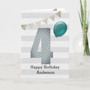 Carte Argent et bleu 4e anniversaire