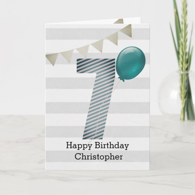Carte Argent et bleu 7e anniversaire (Devant)