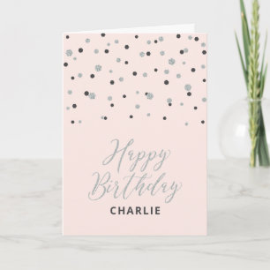 Carte Argent et rose Joyeux Anniversaire Personnalisé No