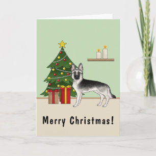 Carte Argent gris argenté allemand berger arbre de Noël 