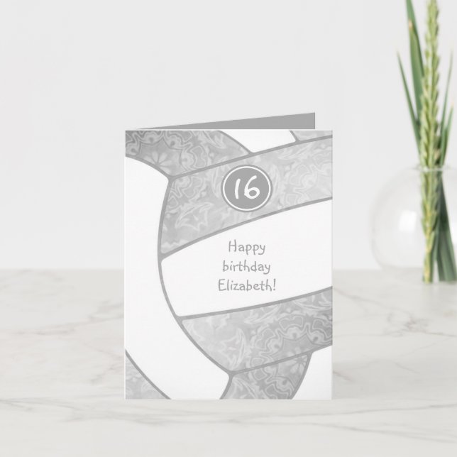 Carte argent gris artsy volley-ball anniversaire (Devant)