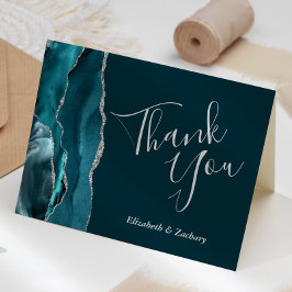 Carte Argent Turquoise foncé Merci Mariage 