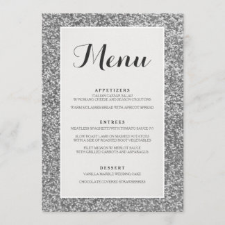 Carte argentée élégante de menu de mariage de