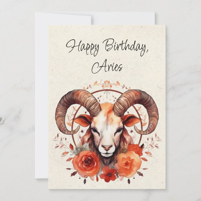 Carte Aries Ram Zodiac Aquarelle Anniversaire (Devant)