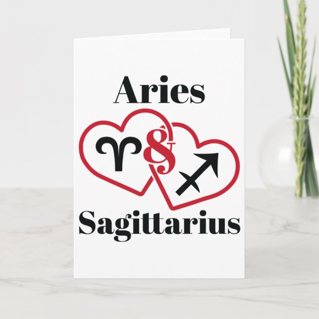 Carte Aries Sagittarius Zodiac Couples Astrology Heart V (Devant)