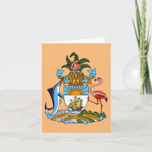 Carte Armoiries des Bahamas - Marlin, Flamant rose, Conq (Devant)