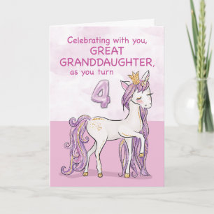 Carte Arrière-petite-fille 4ème Anniversaire Cheval Rose
