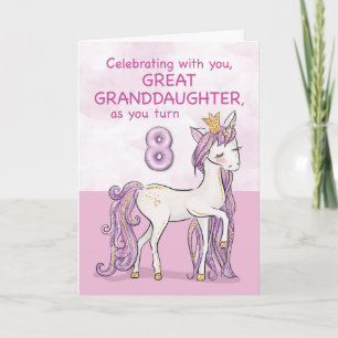 Carte Arrière-petite-fille 8ème Anniversaire Cheval Rose