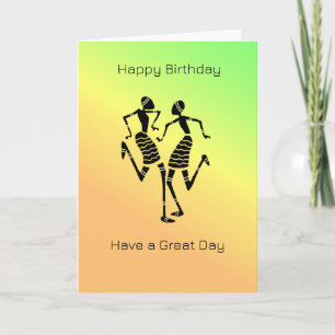 Carte Art Africain, Danse du Bonheur Coloré Anniversaire