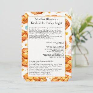 Carte Art aquarelle Challah, Bénédiction du Shabbat, Kid