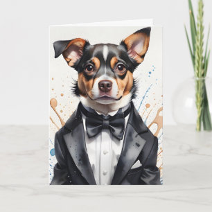 Carte Art aquarelle Chien mignon Smoking Nœud papillon n