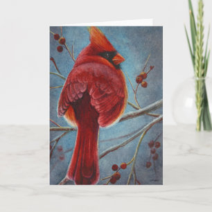 Carte Art d'aquarelle Cardinal rouge du Nord Baies d'ois