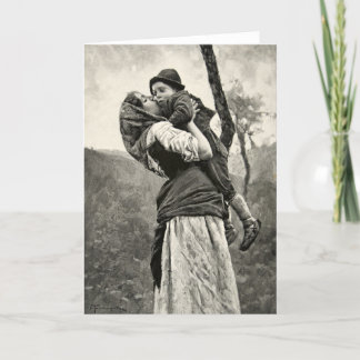 Carte Art de cru de baiser d'enfant de fils de mère