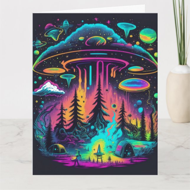 Carte Art de fantaisie OVNI psychédélique pour anniversa (Devant)