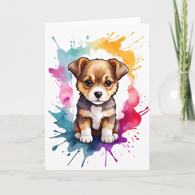 Carte Art de giclée d'aquarelle Chien giclée peinture Vi (Devant)