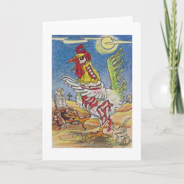 Carte Art de Halloween de poulet de coq de zombi (Devant)