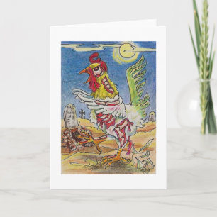 Carte Art de Halloween de poulet de coq de zombi