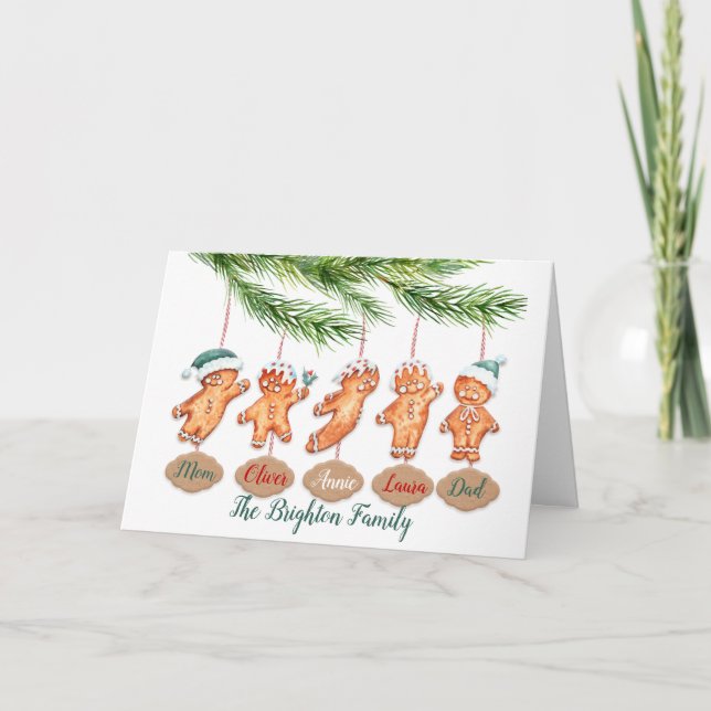Carte Art de Noël familial nom personnalisé Biscuit de N (Devant)