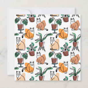 Carte Art de trait dessin chats et fleurs