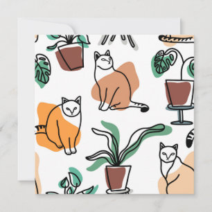 Carte Art de trait dessin chats et fleurs