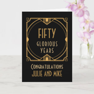 Carte Art Déco 50ème Anniversaire d'or Noms Cinquante An