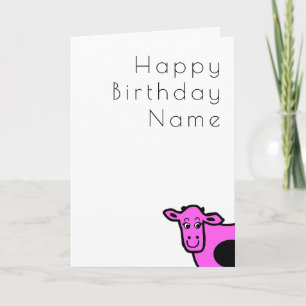 Carte Art Déco Anniversaire Cute Rose Cow Drôle