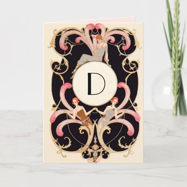 Carte ART DÉCO BEAUTÉ MODE ROUGE GEM MONOGRAM Anniversai (Devant)