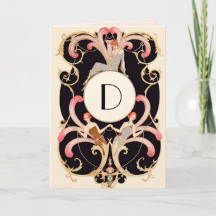 Carte ART DÉCO BEAUTÉ MODE ROUGE GEM MONOGRAM Anniversai
