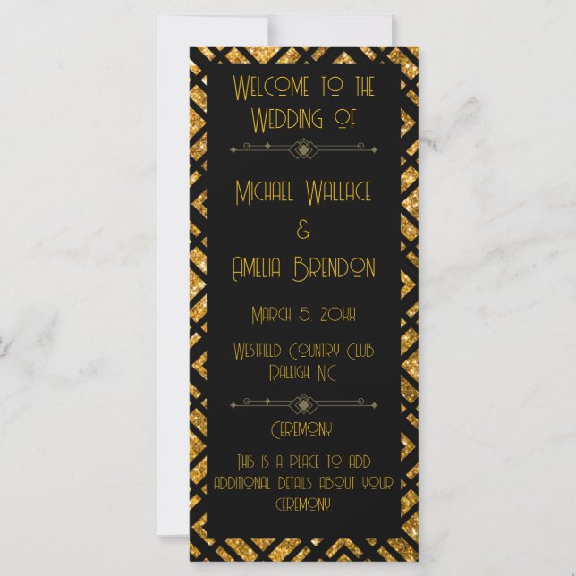Carte Art Déco Black and Gold Wedding Program (Devant)