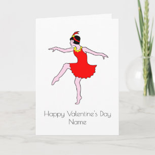 Carte Art Déco Danseuse Robe Rouge Valentines