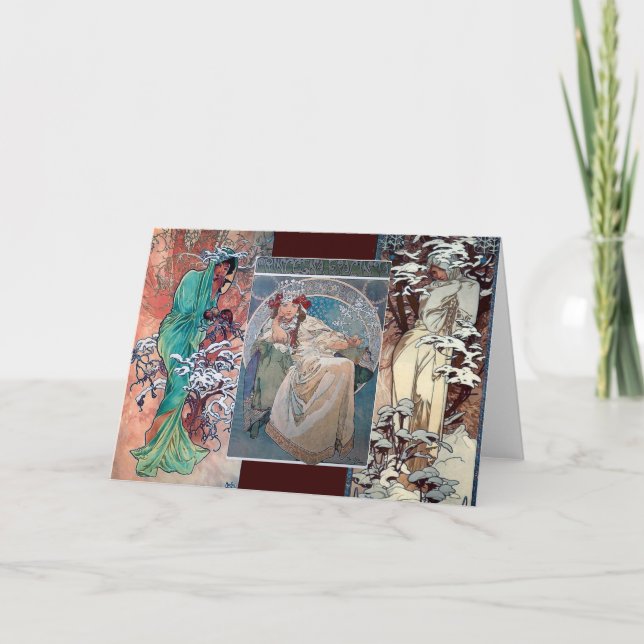 Carte Art déco de collage de princesse d'hiver de Mucha (Devant)