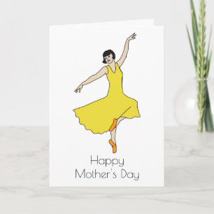 Carte Art Déco Femme Danser Robe Jaune Fête des mères