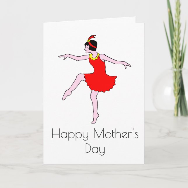 Carte Art Déco Femme Danseuse Robe Rouge Fête des Mères (Devant)