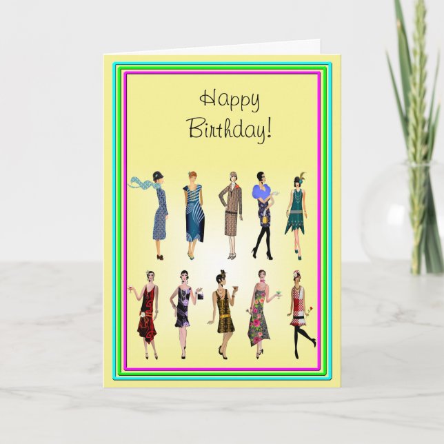 Carte Art Déco Femmes Haute Mode Joyeux anniversaire (Devant)