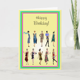 Carte Art Déco Femmes Haute Mode Joyeux anniversaire