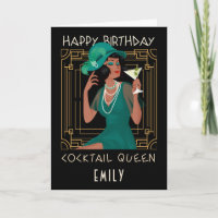 Art Déco Joyeux Anniversaire Cocktail Queen Black