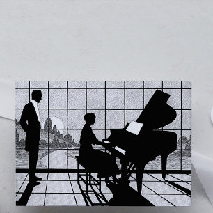 Carte Art Déco silhouette de piano   Noir et blanc 