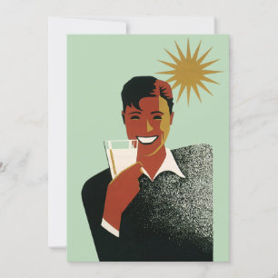 Carte Art Déco vintage, Homme avec Cocktail au soleil